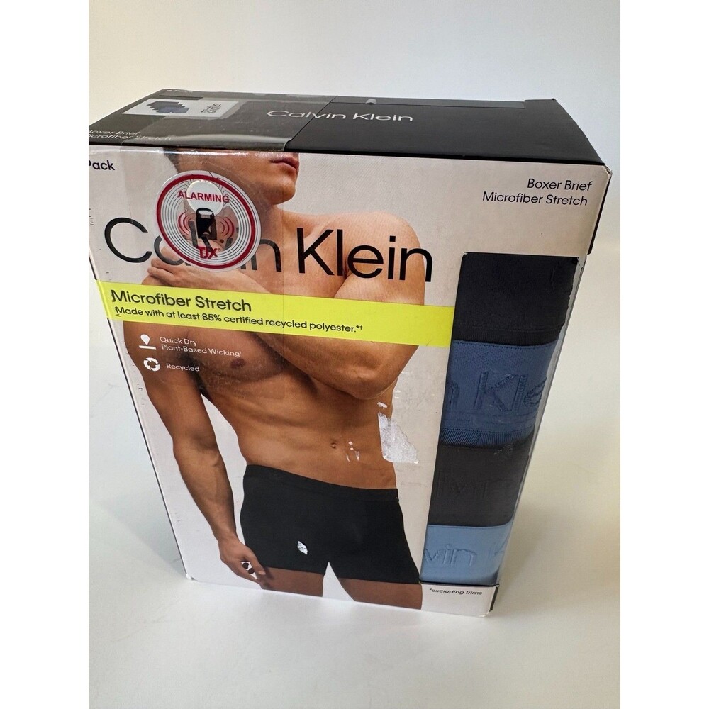 Calvin Klein Mens XL Microfiber Stretch Boxer Briefs 4 Pack Blue Black NIB